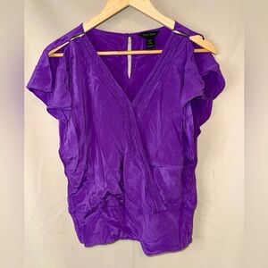 White House Black Market Purple Silk blend flutter sleeve Blouse